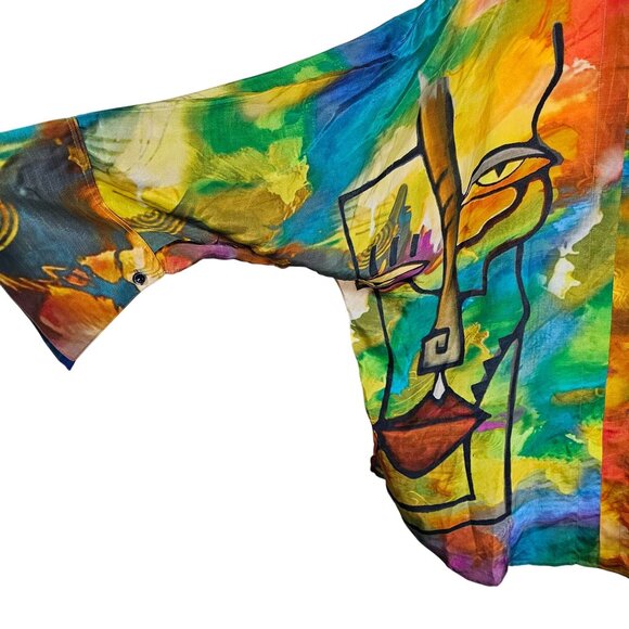 Dilemma New York Abstract Watercolor Button-Up Shirt OS Oversized Art to Wear - Picture 4 of 10